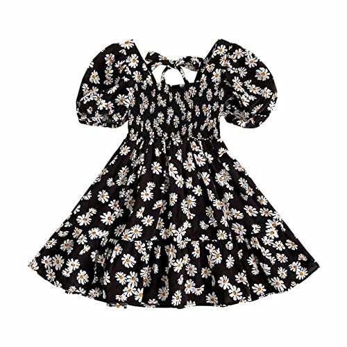 Girls Summer Dress Casual Midi Swing Floral Sundress Smocked Puff Sleeve Party Beach Dress Kids Toddler Clothes