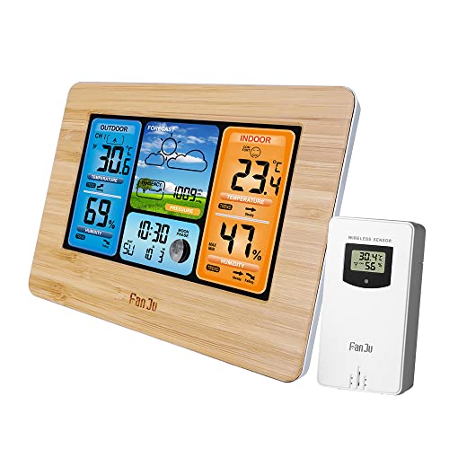 Station météo numérique habillage bois noble avec horloge LCD multifonction