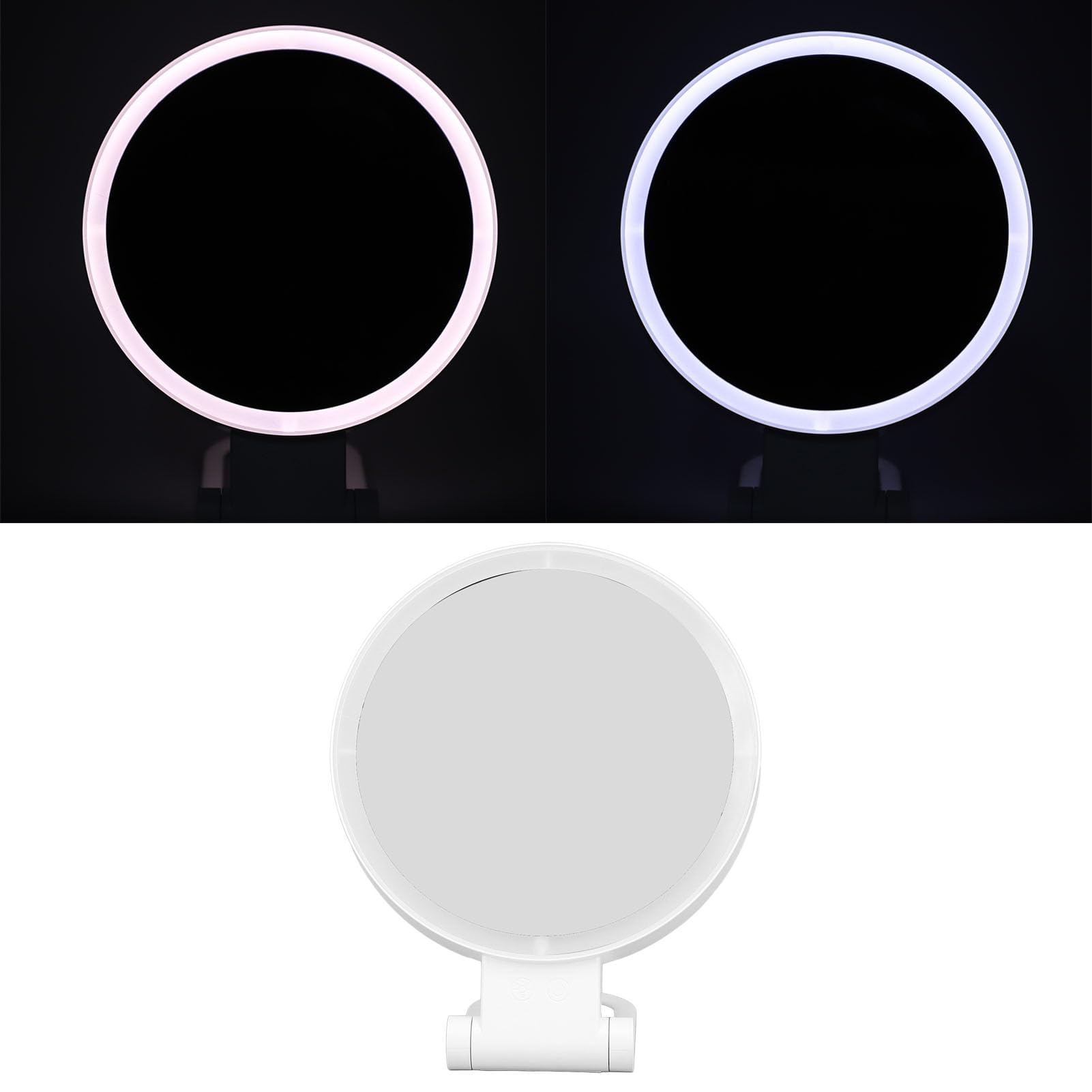 Asixxsix Beleuchteter Schminkspiegel, 1- Bis 5-fache Vergrößerung, Doppelseitiger Vergrößerungsspiegel mit LED-Licht und Klappbarem Griff, Tisch-Kosmetikspiegel für Wohnheim, Schlafzimmer