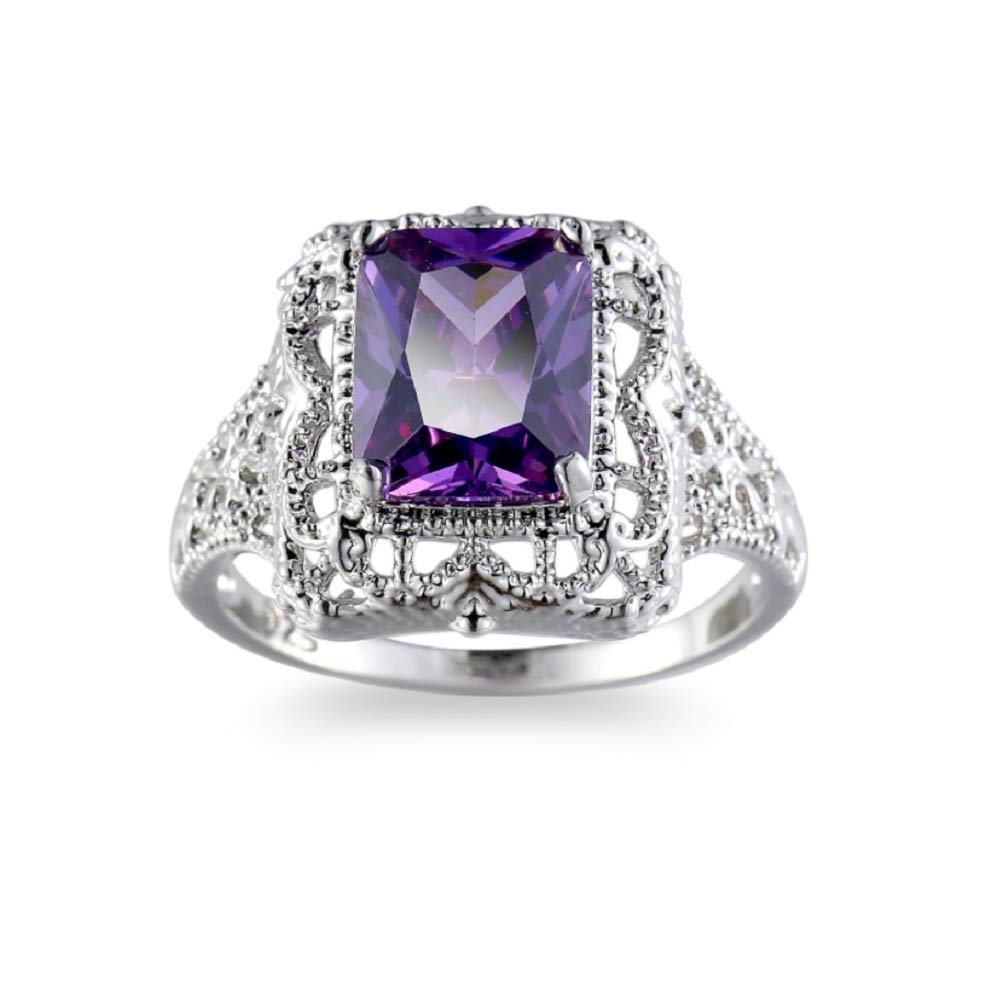 LVSHI Huge Natural 3.5Ct Tanzanite 925 Silver Carved Purple Zircon Ring Women Wedding Engagement Size 6-10 (US 7)