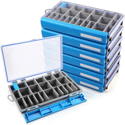 Junkin 6 Pack Cajas de Pesca 3600 Resistentes al Agua, Organizadores Azules con Divisores Removibles, Caja Estanca para Señuelos para Mochilas de Pesca y Equipos de Kayak miniatura 1