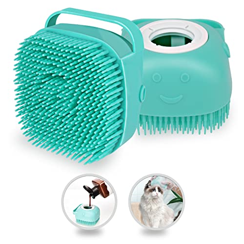 Dog Bath Brush, SIOGOR 2 Pack Silicone Bath Pet Shampoo Massage Soothing Grooming Shower Brush with Soap Dispenser Rubber Bristles Suitable for Short Long Haired Dog Cat (green)