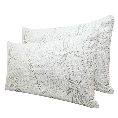 LSC 2 Pack Bamboo Memory Foam Pillow Neck & Shoulder Support Sleeping Comfortable Bed Pillows with Removable Covers Hypoallergenic & Antibacterial Pillow for Side & Back Sleepers (PACK OF 2)