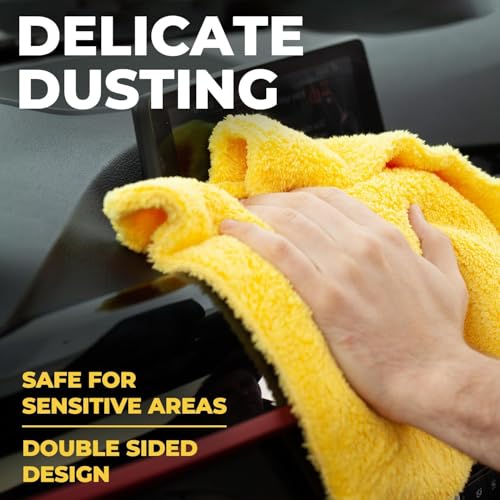 Image of Porslin Pack of 3 Super Absorbent Microfiber Cleaning Cloths 500 GSM | Extra Thick Silk Banded Edge Towels | Scratch-Free Lint-Free Car Bike Auto Interior & Exterior Cleaning (40x40 cm)