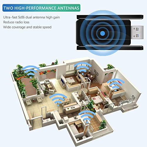 1300Mbps Wireless USB WiFi Adapter for PC,2.4GHz/5GHz Dual Band 5dBi High Gain Antenna Network Adapter for Desktop, Laptop Wireless Card- USB 3.0 Supports WinXP/7/8/10/vista/Linux - Thumbnail 7