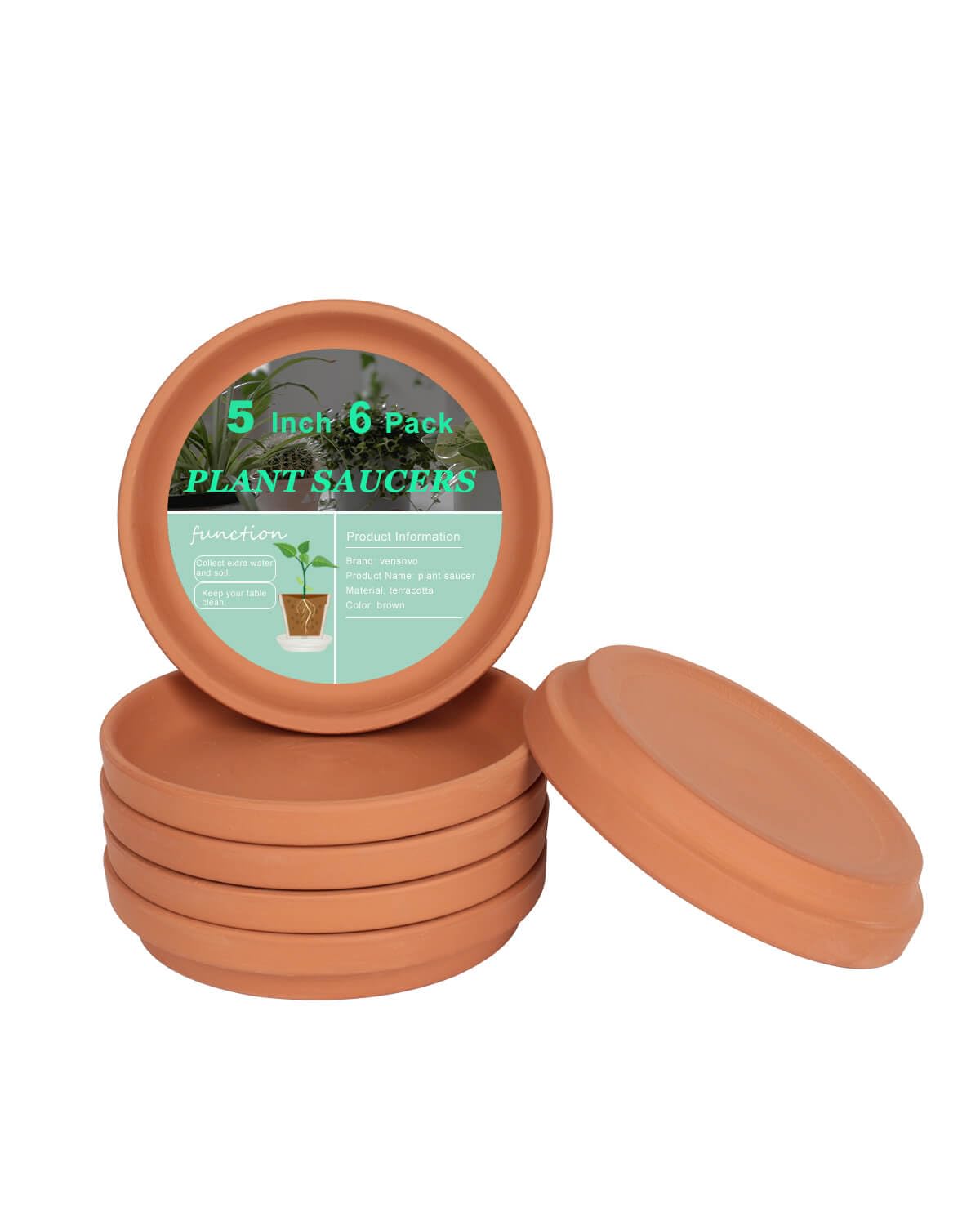 5 Inch Small Terracotta Pot Plant Saucer - 6pcs Small Round Plant Pot Saucers, Small Clay Plant Trays Perfect for 4 Inch 4.5 Inch 5 Inch Flower Pot with Drainage Hole and Great for Indoor or Outdoor