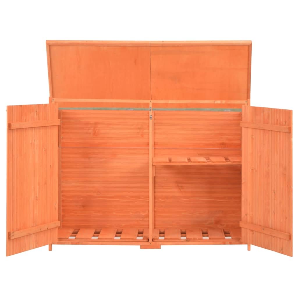 Drewniany domek ogrodowy 128x42x91 cm, kompaktowa szafka do przechowywania z wodoodpornym, wodoodpornym i odpornym na zużycie dachem poliestrowym, idealna do przechowywania narzędzi i sprzętu