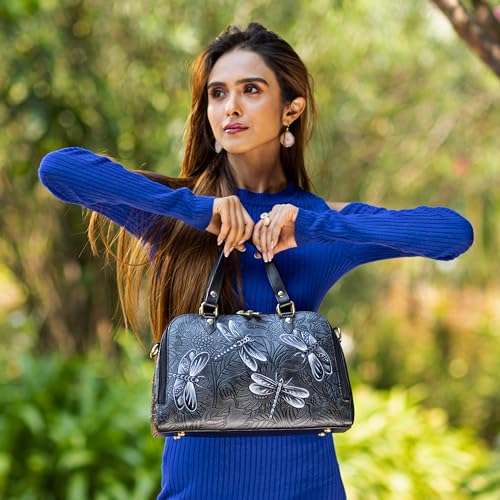 Image of Anuschka Women's Leather Satchel - Hand-Painted Genuine Leather Handbag with Detachable Strap for Everyday Use - 695, Satchel