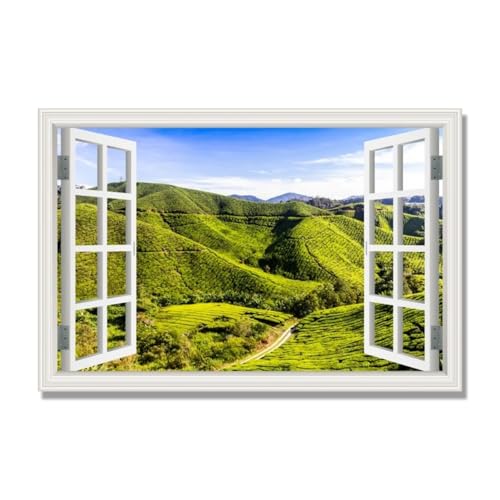 NHLDZYH Marco Interior. Ventana Falsa Decorativa - Cuadro de Lienzo con Paisaje para Interior - Decoración para Hogar, Oficina o Comercio - Listo para Colgar. C164. 70x105cm.