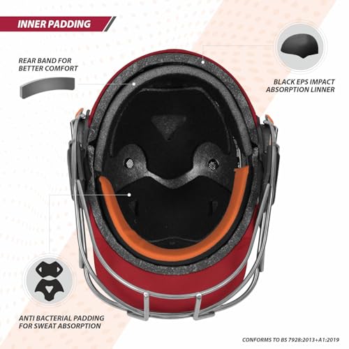 Image of DSC Empra Titanium BSI Approved Professional Cricket Helmet | BS7928 Certified Pro-Standard Hard Ball Helmet with Ultra-Light Titanium Grill & Advanced Shock Absorption | Color: Red | Size: L