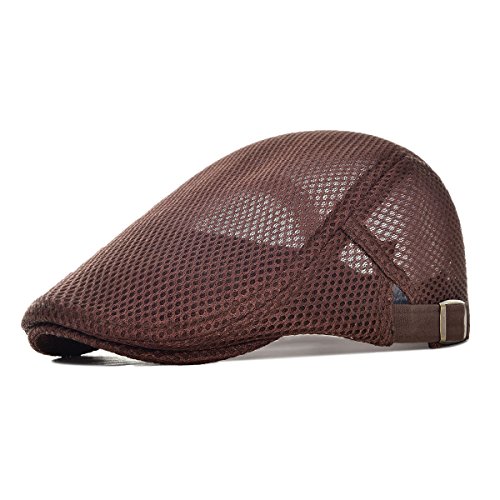 Image of VOBOOM Men Breathable Mesh Summer Hat Adjustable Newsboy Beret Ivy Cabbie Flat Cap
