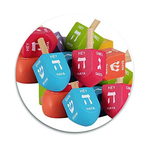 Zion Judaica 4 Pack Colored Wood Dreidels for Chanukah Medium Sized Hanukkah Wooden Tops Multi-Color Wooden Dreidal Set of 4 Hanukah Spinning Tops