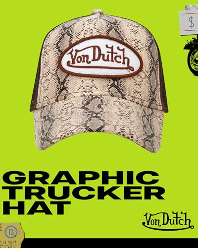 Image of Von Dutch Monogram Trucker Cap - Retro Snapback Cap for Men and Women - Adjustable Snap Fit Panel, Mesh Rear, Curved Bill