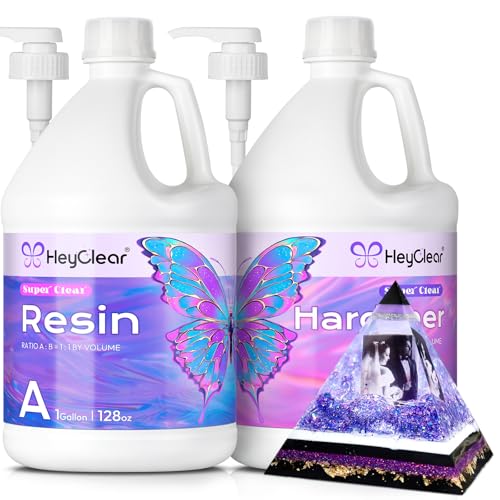 HeyClear 2 Gallon Epoxy Resin Kit with Pumps, Crystal Clear and Hard Upgraded 2 Part Resin and Hardener Resina Epoxica for Casting Coating, Countertop, Table top, Wood, Art DIY Handcraft Jewelry