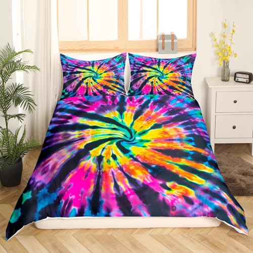 Erosebridal Tie Dye Duvet Cover Colorful Tie Dye Comforter Cover Watercolor Spiral Swirl Quilt Cover for Kids Abstract Pattern Print Bedding Set Twin Size 1 Duvet Cover with 1 Pillow Case