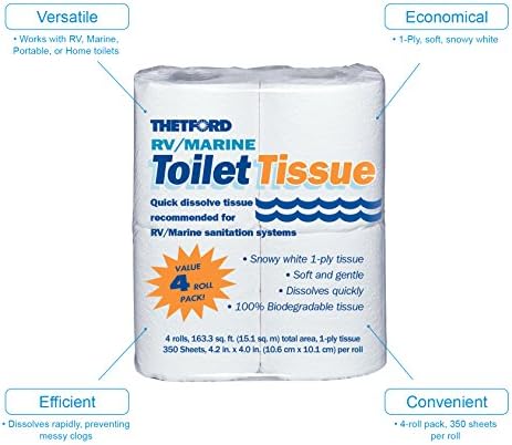 Thetford RV/ Marine Toilet Tissue - Toilet Paper for RV and Marine - 1-ply - 4 rolls - Thetford 20804 image 5