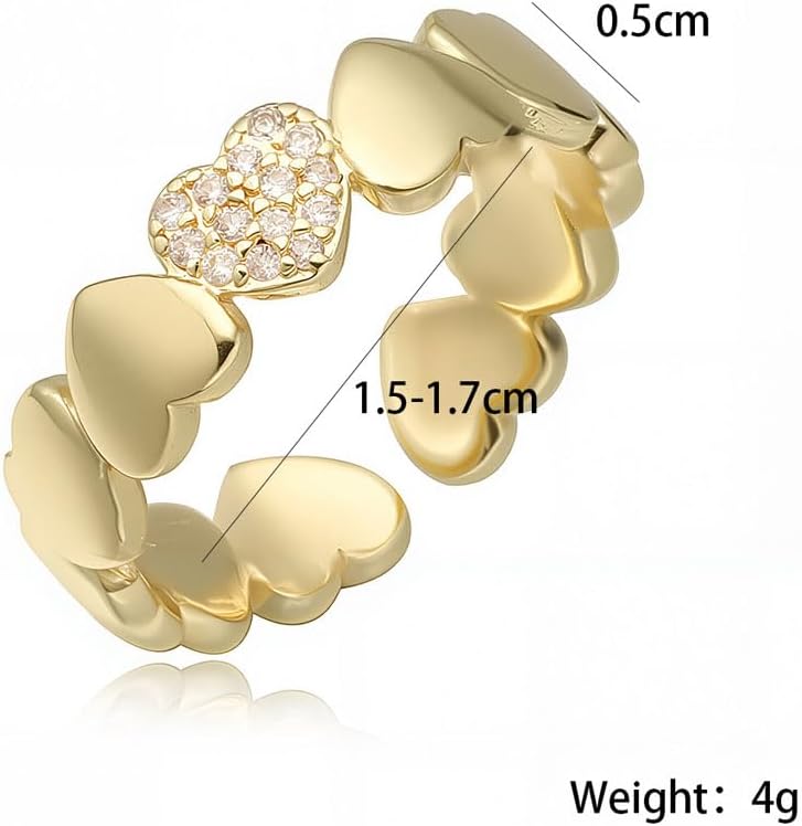 Dainty Gold Heart Rings for Women Cute Silver Love Statement Open Ring Trendy Inlaid Crystal Adjustable Rings Charm Daily Ring Valentines Day Gifts for Her - Image 2