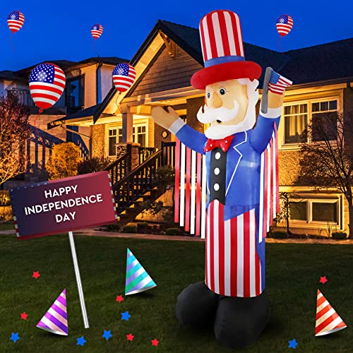HZGDEJTG 4th of July 8FT Uncle Sam Inflatable Decoration with Built-in LED Lights to Light Up Your Yard for Independence Day Celebration Outdoor and Indoor Party Decoration.