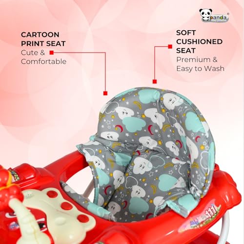 Image of Panda Baby Products Walker with Push Handle, Musical Toys & Adjustable Height - Safe & Comfortable Learning Walker for Babies (6-18 Months) (Red, 111 Baby Walker)
