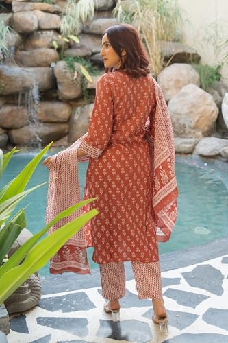 Image of MIRCHI FASHION Pure Cotton Women Straight Batik Print & Mirror Work Kurti Set with Dupatta and Pant