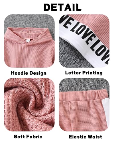 Image of Toddler Kid Girls Clothes Ribbed Color Block Long Sleeve Hoodie Sweatsuit Set Fall Outfits