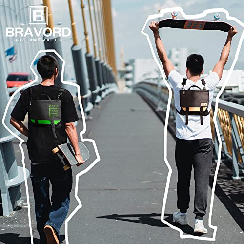 Bravord Skateboard Backpack Bag Carrier With Helmet Cargo Net For Crusier Skateboard Electric Skateboard And Longboard (Khaki) #TOP5