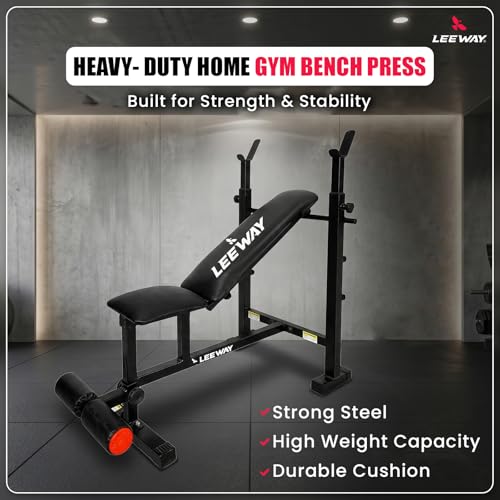 Image of Leeway LF75 Bench Press for Home Gym Setup | Adjustable Gym Bench for Home Foldable Incline Decline Flat & Table Workout | 180 Kg Capacity