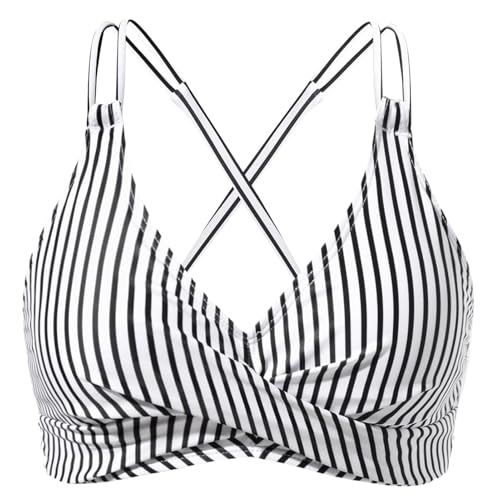 Rayson Top de Bikini para Mujer Push Up Simple Acolchado Clásico Versátil Traje de Baño con Cordones(Rayas,L)