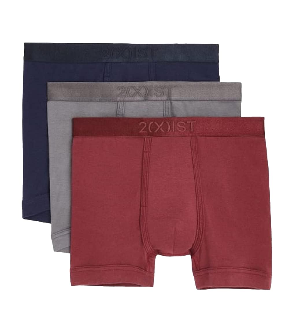2(X)IST mens Pima Cotton 6.5'' Boxer Brief 3-pack, Navy Blazer/Tawny Port/Jet, Large
