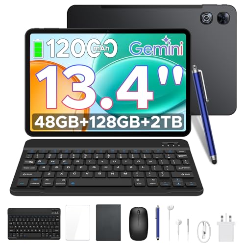 POPUX P13 Tablets 13.4 Pulgadas, 2.4K 120Hz Tablet Android con 48GB RAM+128GB ROM, T7280, 12000mAh, Tablet Android 16 con Gemini AI, Widevine L1, Cámara 13MP+8MP, 5G WiFi, Teclado&Lapiz, Ratón, Gris
