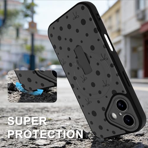 Coque iPhone 17 béquille mains libres et motif nœud à pois