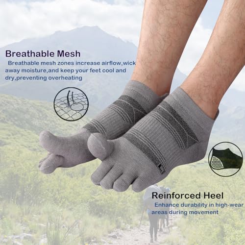 Merino Wool Toe Socks for Men & Women–50% Merino Wool,No Show,Lightweight,Arch Support Hiking Socks,Running,Long Walk4