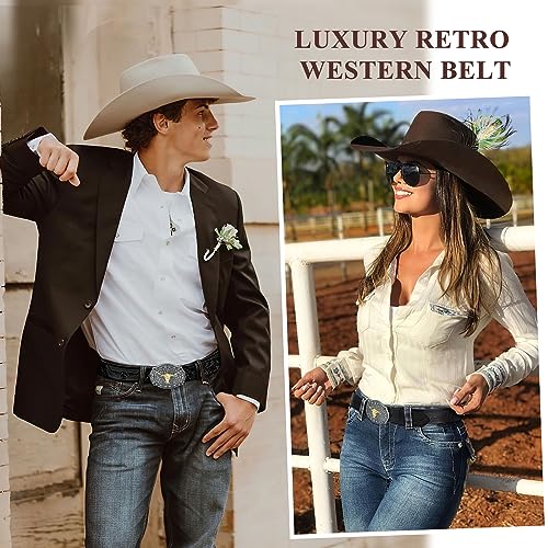 VONMELLI Western Belt for Men Women, Embossed Leather with Bull Buckle4