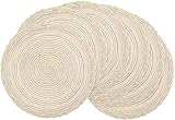 Pauwer 38cm gewebte runde Tischsets Wärmeisolierung rutschfeste geflochtene Baumwolle Esstischmatten Großer waschbarer Küchen-Esstisch(Kreis Elfenbein Weiß, 6er Set)