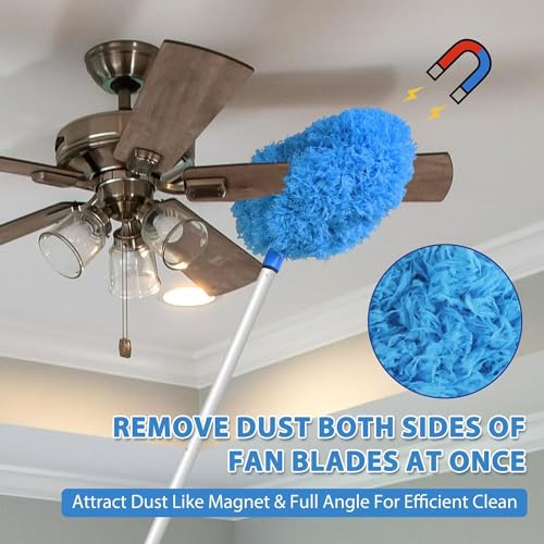 Image of Ceiling Fan Blade Cleaner Reusable Microfiber Ceiling Fan Duster with Extension Pole Adjusts 13 to 50 Inch Washable Duster Cleaning for High Ceiling Fan,Window Top,Furniture, Blinds (Blue)