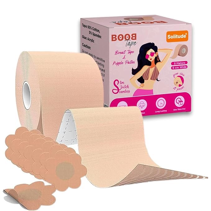 maricha enterprises maricha Breast Shaper & Lifter Boob Tape with 10 Nipple Pasties for Women Push Up & Lifting Breast Tape Breast Lift Bra Tape for Breast Lift Double Sided Sticky Body Tape Brown-picture-10