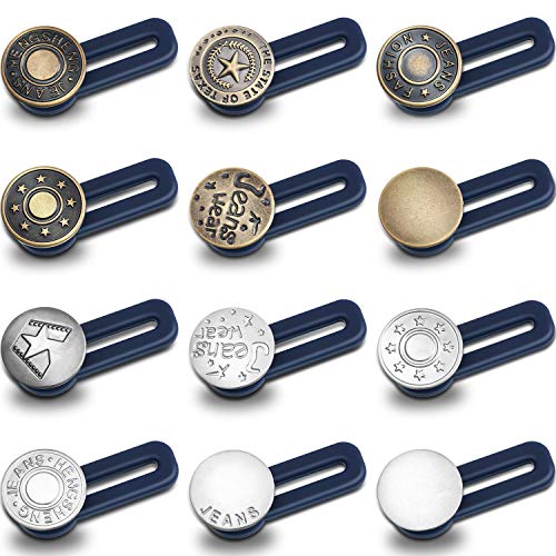 Button Waist Extender Waistband Extender Pants Waist Extender for Jeans Skirts Trousers Collars Men Women Favors, 12 Styles (Blue)