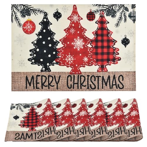 ALINK Weihnachten Platzsets 6er Set, Polyester Leinen Platzdeckchen...