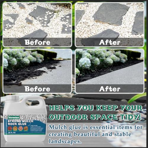 Image of Mulch Gravel Glue for Landscaping 35 Oz - Fast-Drying Rock Pea Glue, Waterproof Gravel Binder, Clear Adhesive for Rocks, Mulch, Pebbles, Rubber Outdoor Landscaping, Non-Toxic and Pet-Friendly