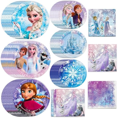 124 PCS Cartoon Theme Birthday Decoration Blue Styles Party Supplies. Including 9 and 7 Paper Plates Napkins and Forks for 30 Guests. Birthday Tableware Sets for Boys Girls and Kids Party Favors