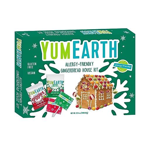 YumEarth Gingerbread House Kit - Allergy-Friendly, Includes Cookie Pieces, Icing and Candy for Decorating (Pack of 1)