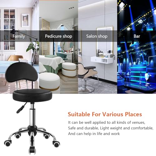 KKTONER Rolling Stool with Mid Back Height Adjustable Chair PU Leather Swivel Chair with Wheels for Office Home Task Drafting (Black) by KKTONER - Image 6