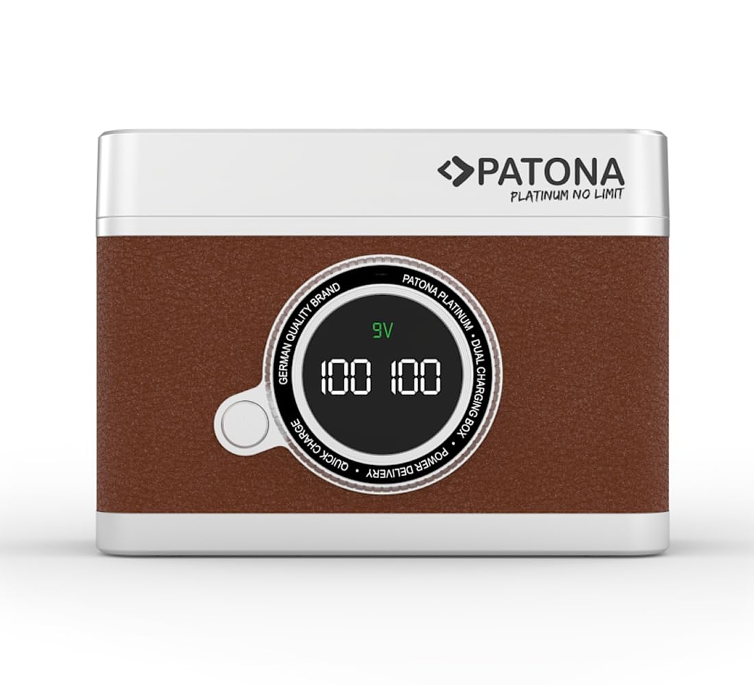 PATONA Platinum Retro Dual Ladebox USB-C für Fuji NP-W126 NP-W126S Akku – Schnellladegerät mit LED-Display, PD & QC, 8.4V, Lade- & Aufbewahrungsbox kompatibel mit X-H1 X-Pro3 X-T30 X-T200 X-A10