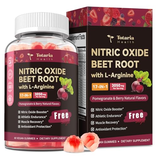 Totaria Beet Root Gummies - Beetroot Supplement with Grape Seed Pomegranate Vitamin C B12 & B3 - Nitric Oxide Gummies for Heart Blood Pressure & Cardiovascular Support Vegan Non-GMO Sugar Free