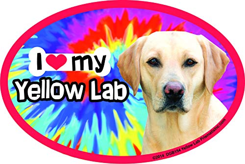 Prismatix Decal Lab Retriever (Yellow) Car Magnets: I (Heart) My Lab Retriever (Yellow) Tie Dye - Oval 6" x 4" Auto/Truck/Refrigerator/Mailbox (Funny Car Decals, Dog Magnet, Lab Retriever (Yellow)