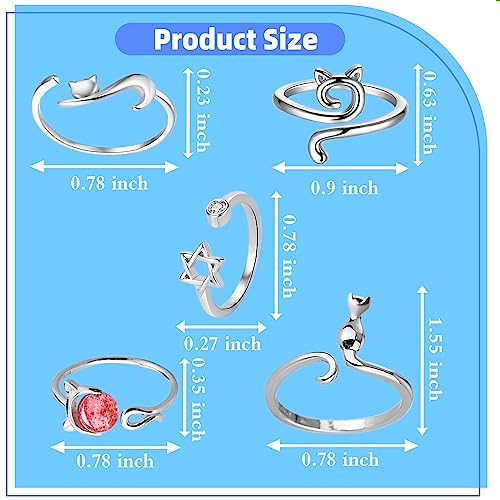 Image of 10 Pcs Crochet Ring - Adjustable Finger Yarn Guide Knitting Tension Rings for Crocheting Cat Women Silver Style 2