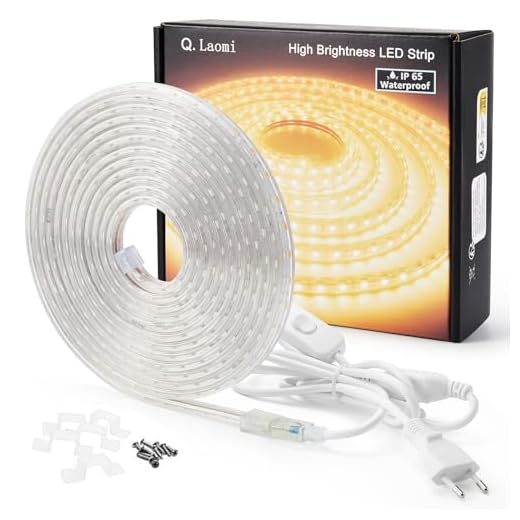 Ruban LED 5 Mètres avec Interrupteur 220V 5050 IP65 étanche , Blanc Chaud