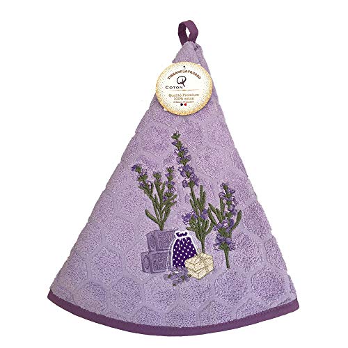 Essuie Main Rond en éponge Tissage Jacquard Sachet de Lavande Parme Qualité Premium