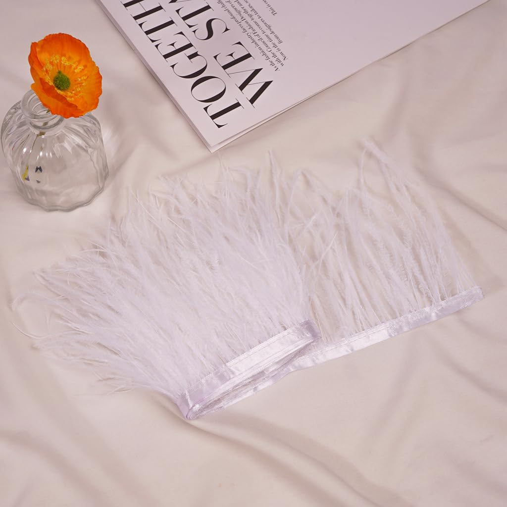 2Yard White Ostrich Feather Fringe Trim 4-6inch in Width for DIY Costume Sewing Craft Decor Dress Accessories Party Supplies Festival Outfits - Image 4