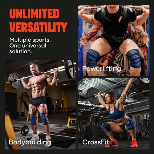 Mava Sports Knee Wraps (Pair) for Men & Women | Ideal for Cross Training, WODs, Gym Workouts, Weightlifting, Fitness & Powerlifting | Knee Straps for Squats | 72" Compression & Elastic Support